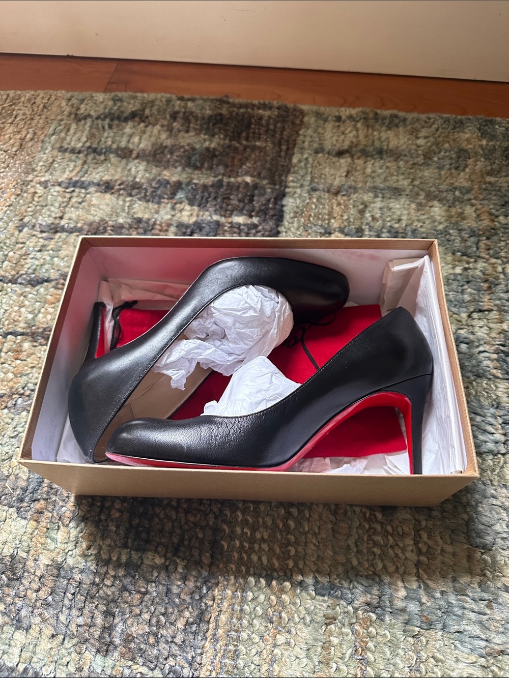 Christian Louboutin Black Leather Pumps with Red Soles - Picture 14 of 16